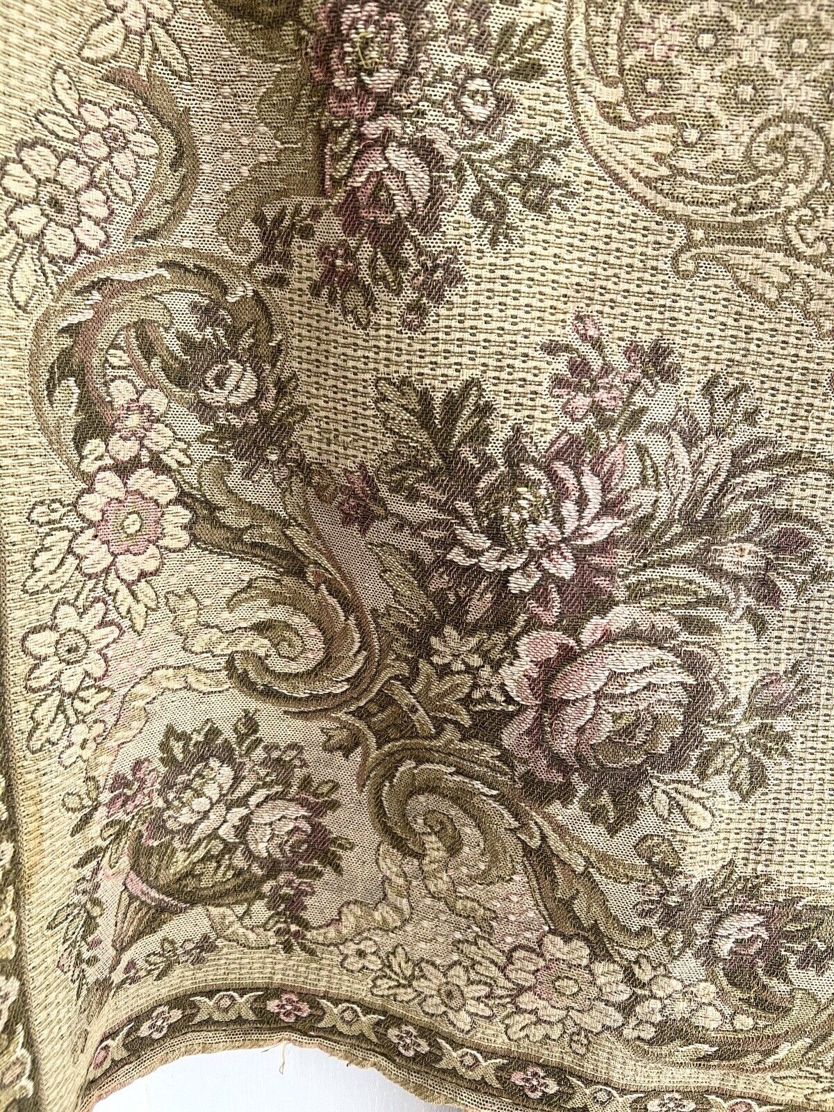 Antique French FLORAL cotton WALL HANGING tapestry ARABESQUES medaillon c1900