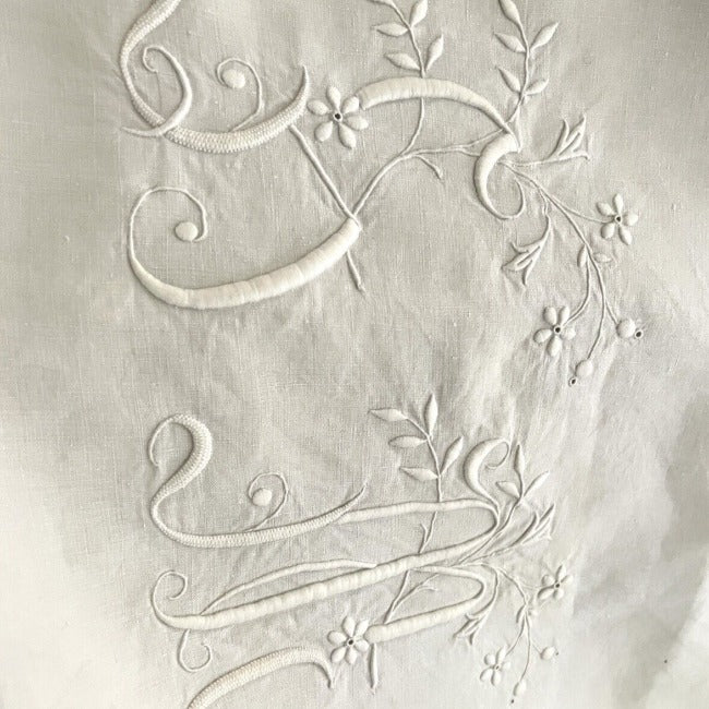 Drap fil de lin antique monogramme AM 1900