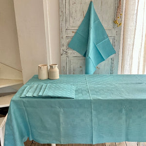 napee et 6 serviette lin damassé turquoise les toiles blanches