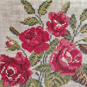 Vintage linen roses tapestry c1930
