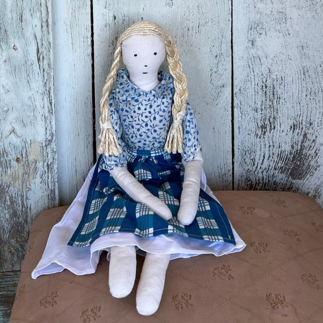 Grande poupée lin robe de mousseline Becky coton bio Albetta, Poupée Tissu