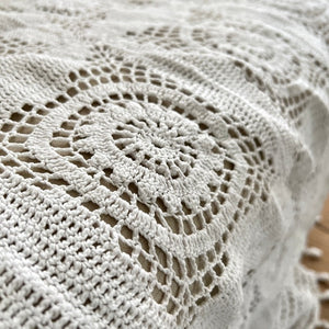 Couvre-lit crochet ancien franges c1930
