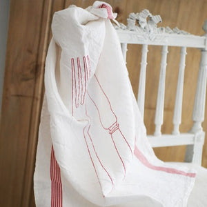 Silver embroidered linen tea towel